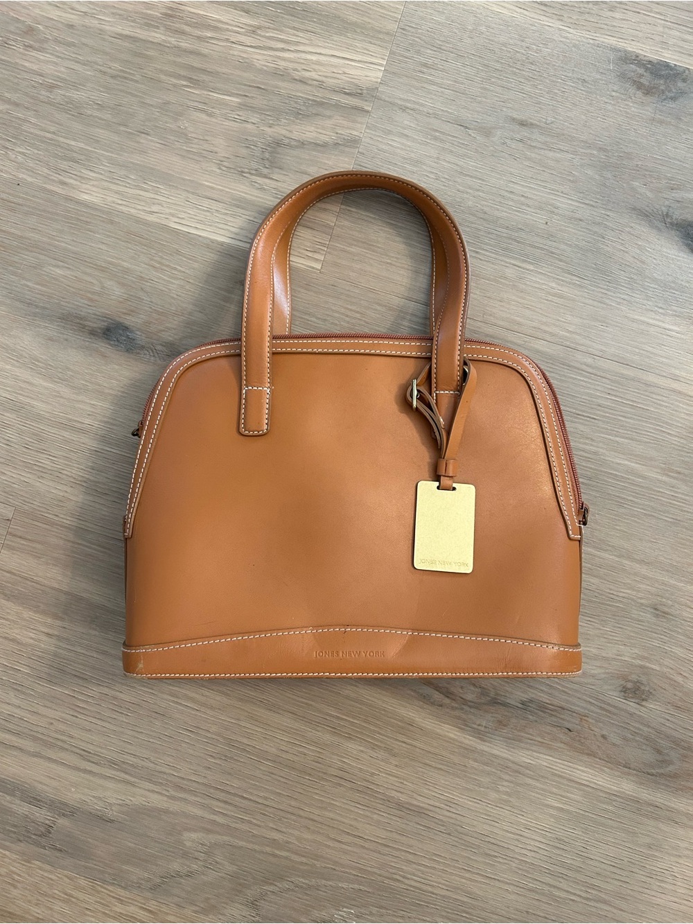 Jones New York 100% Genuine Leather Cognac Dome Satchel Purse
